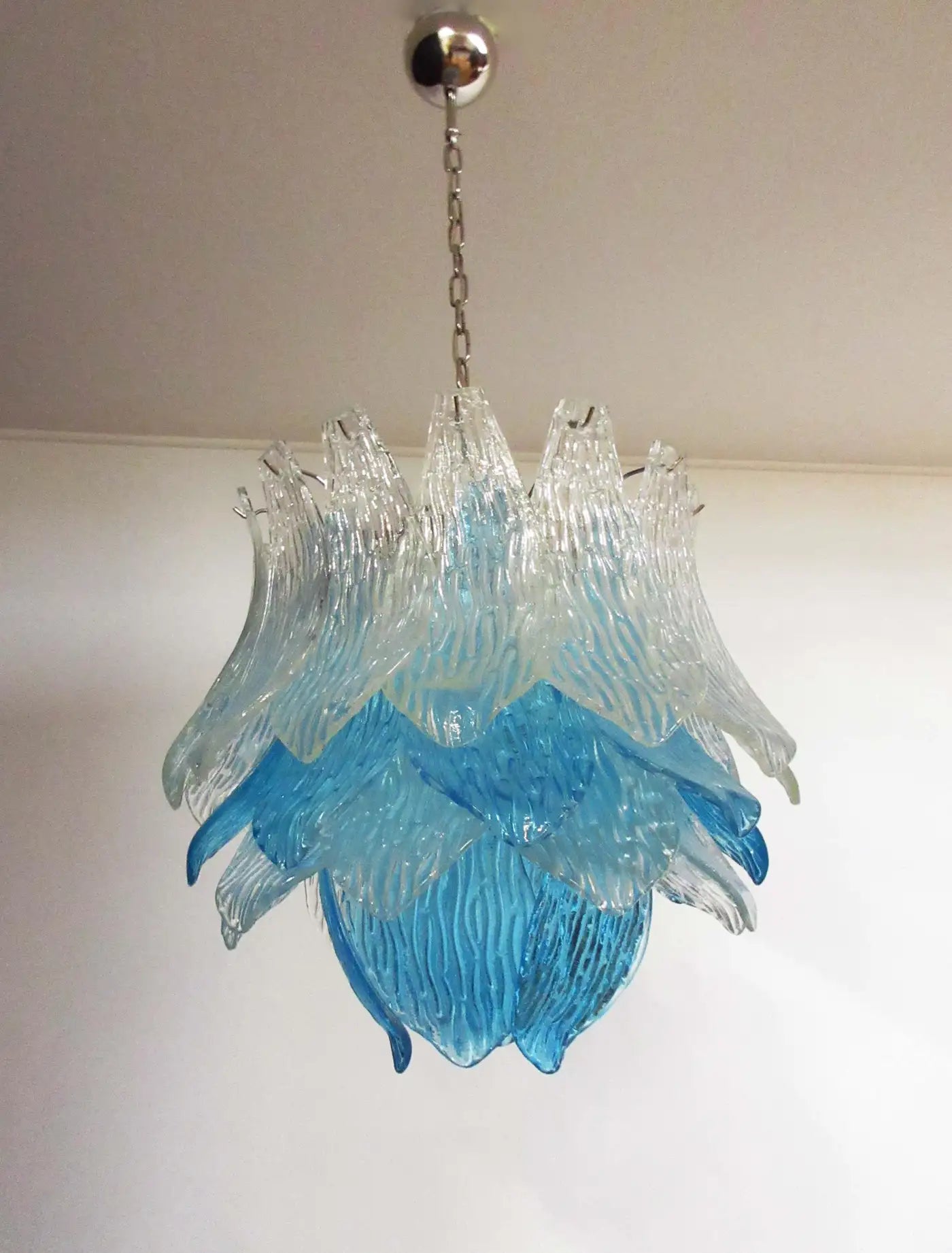 Italian vintage Murano Glass chandelier - 38 glasses - blue and trasparent