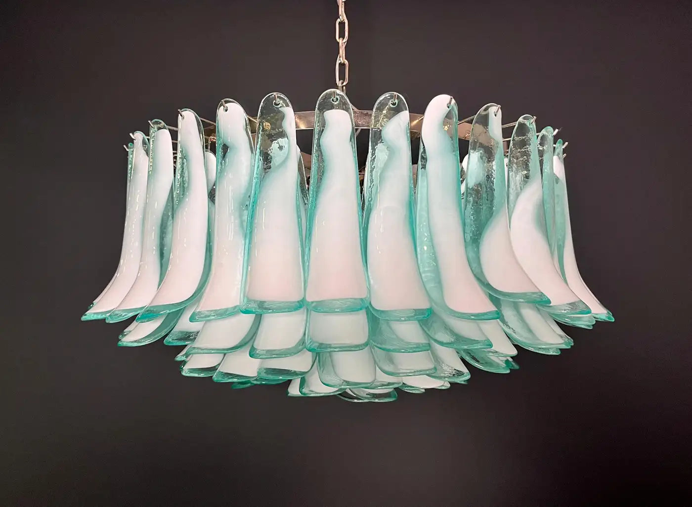 Large Murano glass Chandelier -101 turquoise lattimo glass petal