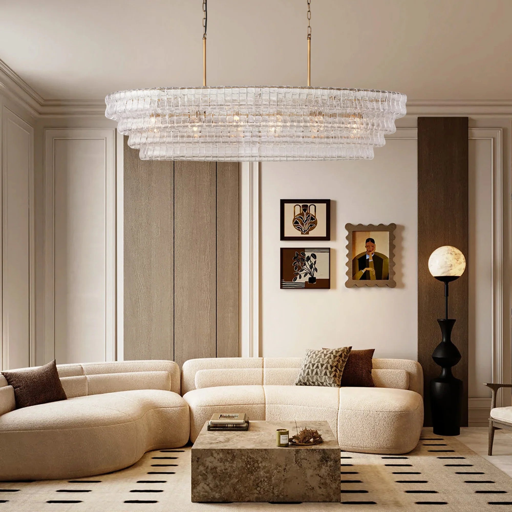 Amor Ghiaccio Glass Oval Chandelier 54"W/65"W