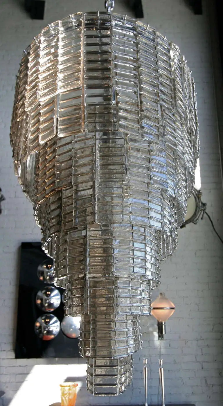 Large Tiered Oval Smoked Murano Glass Chandelier