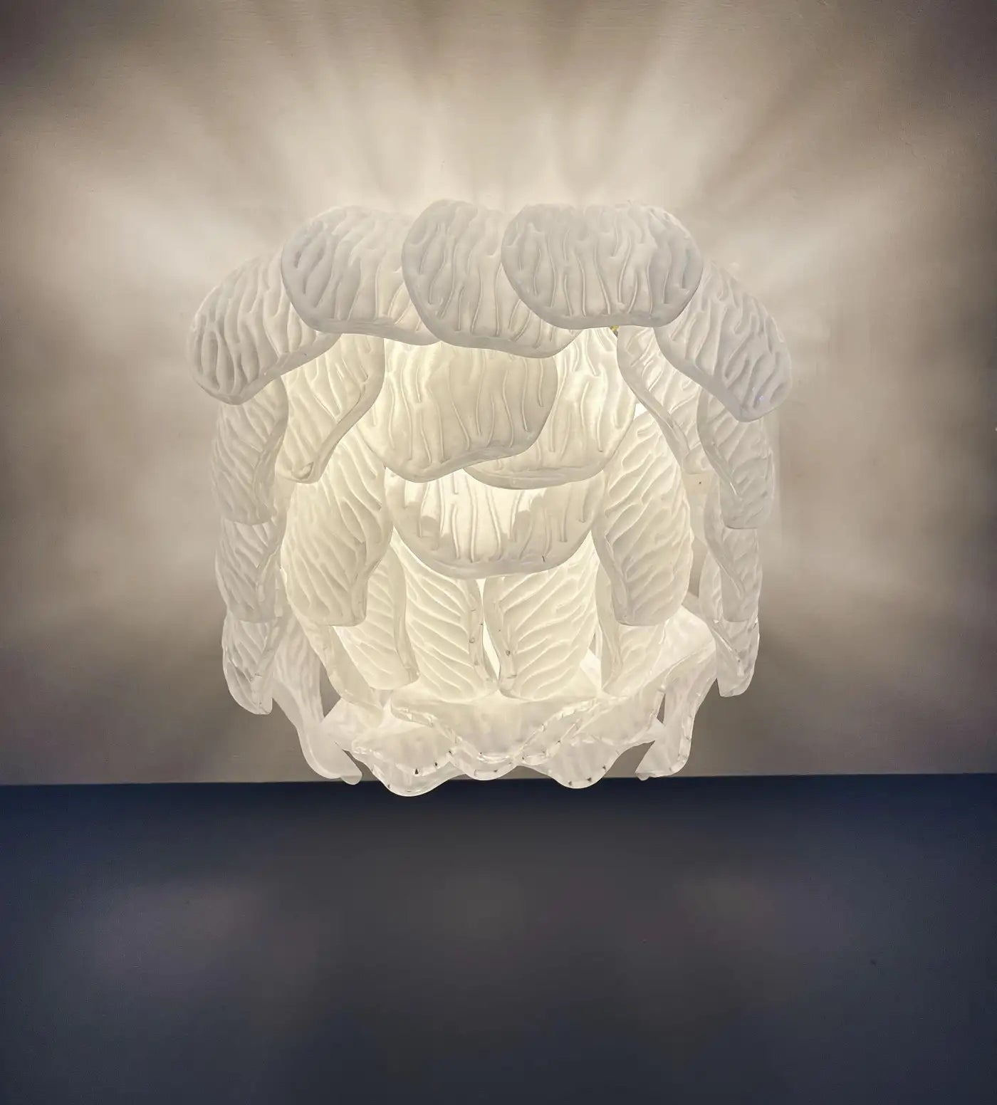 Murano ceiling lamp - frosted carved glass leaves
