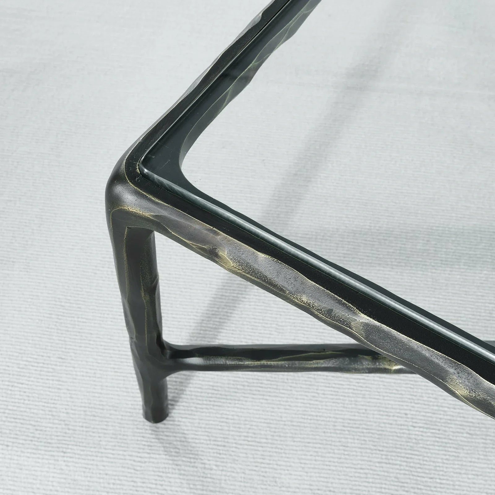 Hand-Forged Metal Rectangle Glass Coffee Table