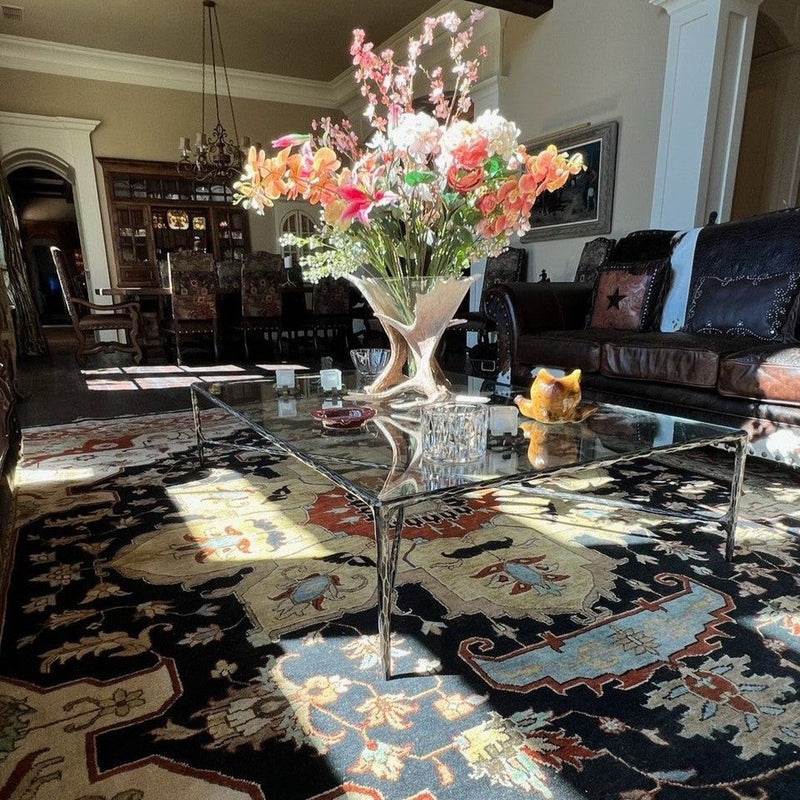 Hand-Forged Metal Rectangle Glass Coffee Table 1