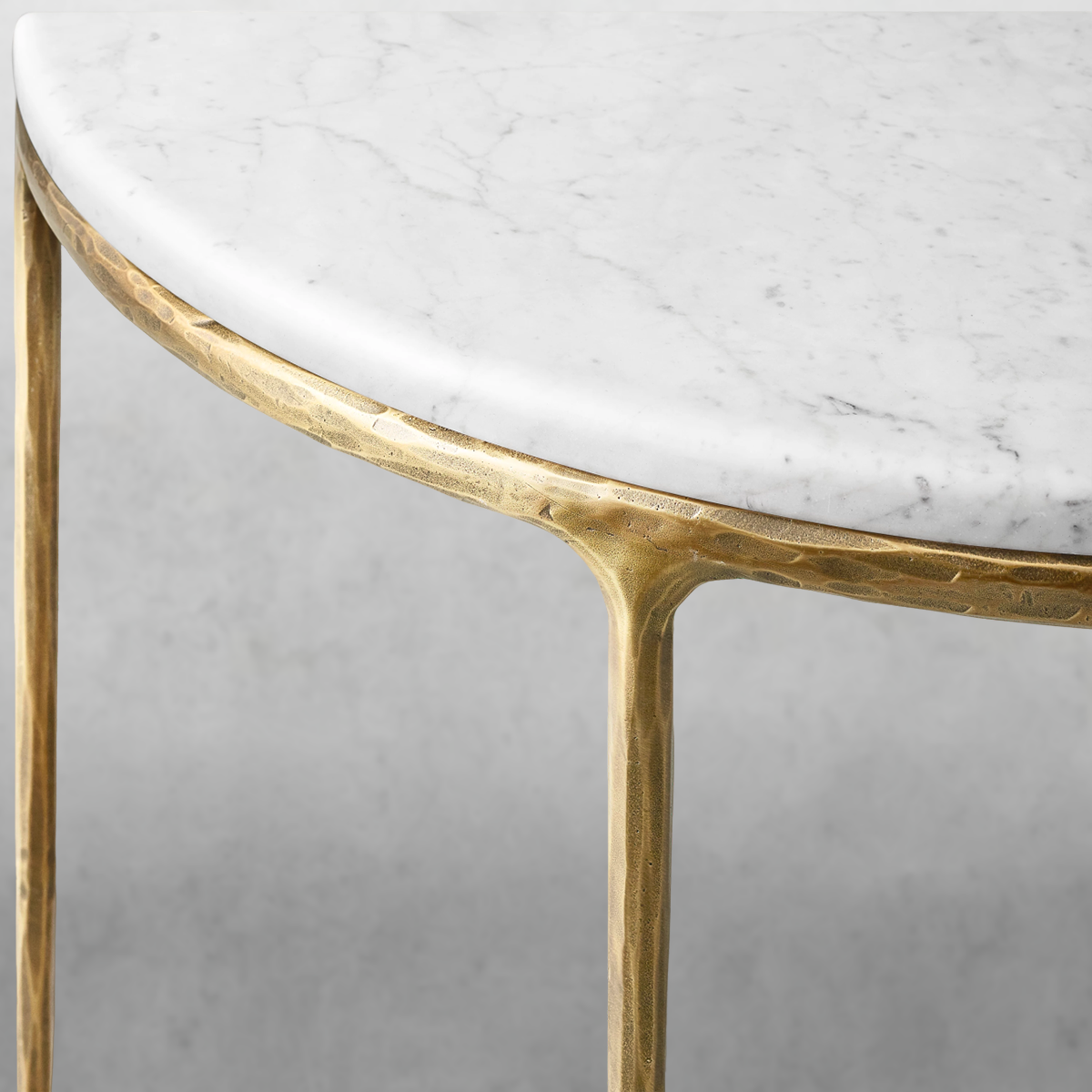 Hand-Forged Metal Semi-Circle Marble Console Table