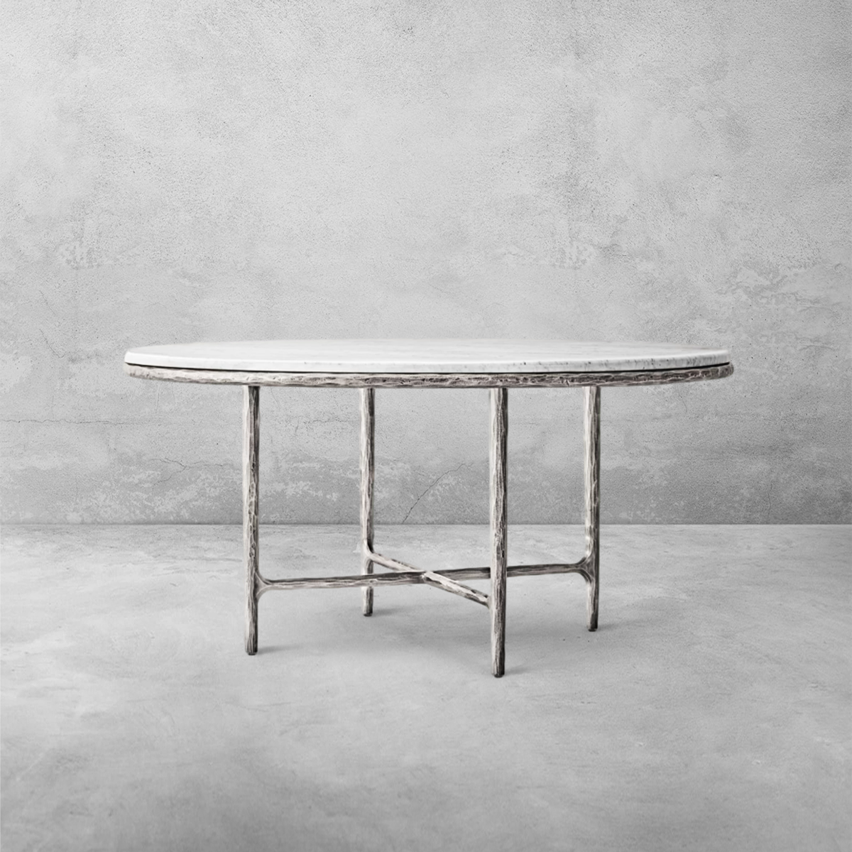 Hand-Forged Metal Marble Round Dining Table
