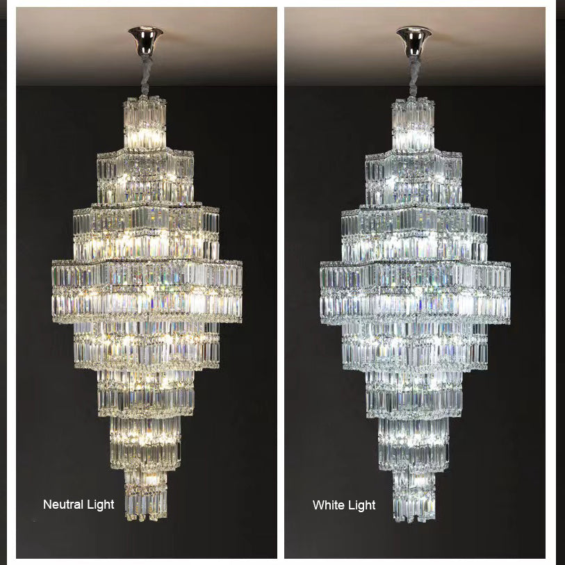 Extra Large Plaza Hall  Multi-Tier Crystal Chandelier Foyer Living Room Staircase Ceiling Lighting Fixture  In Chrome/ Silver Finish