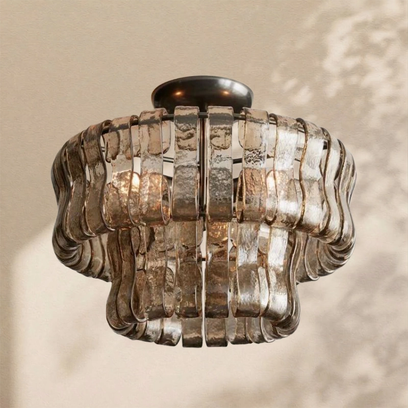 Amor 2-Tier Ghiaccio Glass Round Flushmount 18"