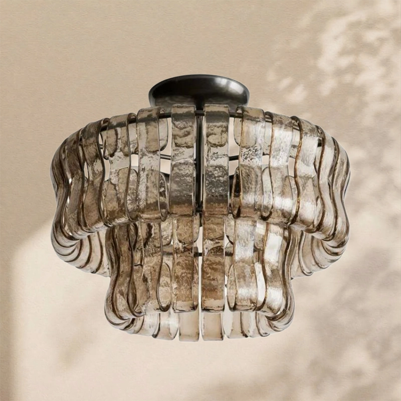 Amor 2-Tier Ghiaccio Glass Round Flushmount 18"