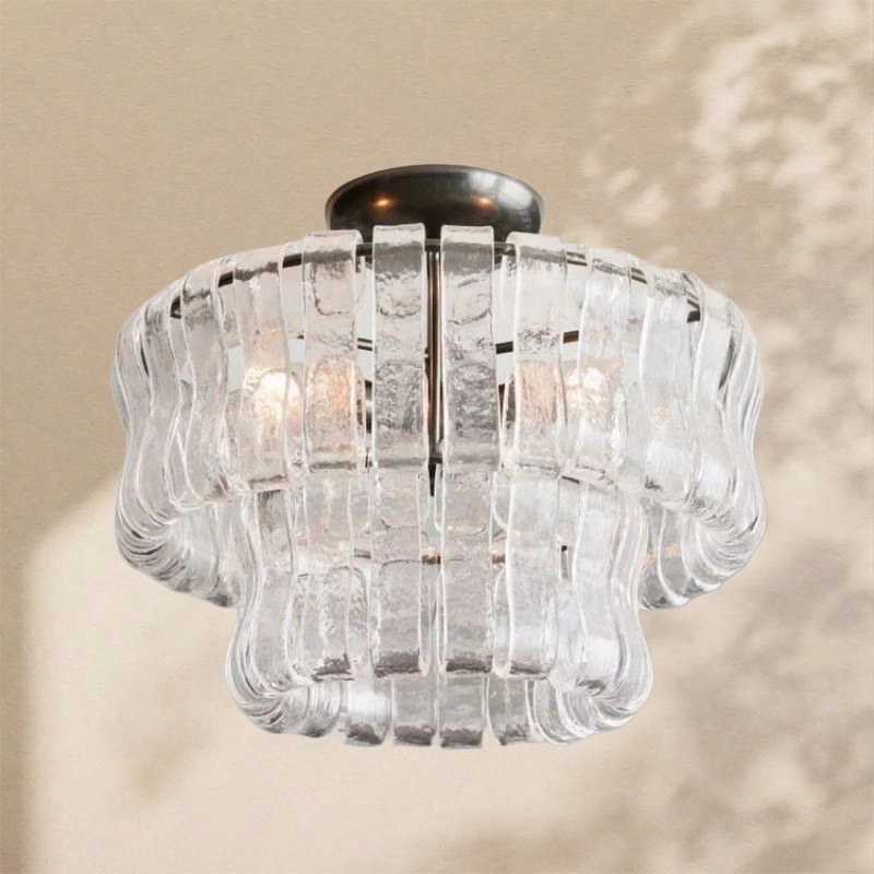 Amor 2-Tier Ghiaccio Glass Round Flushmount 18"
