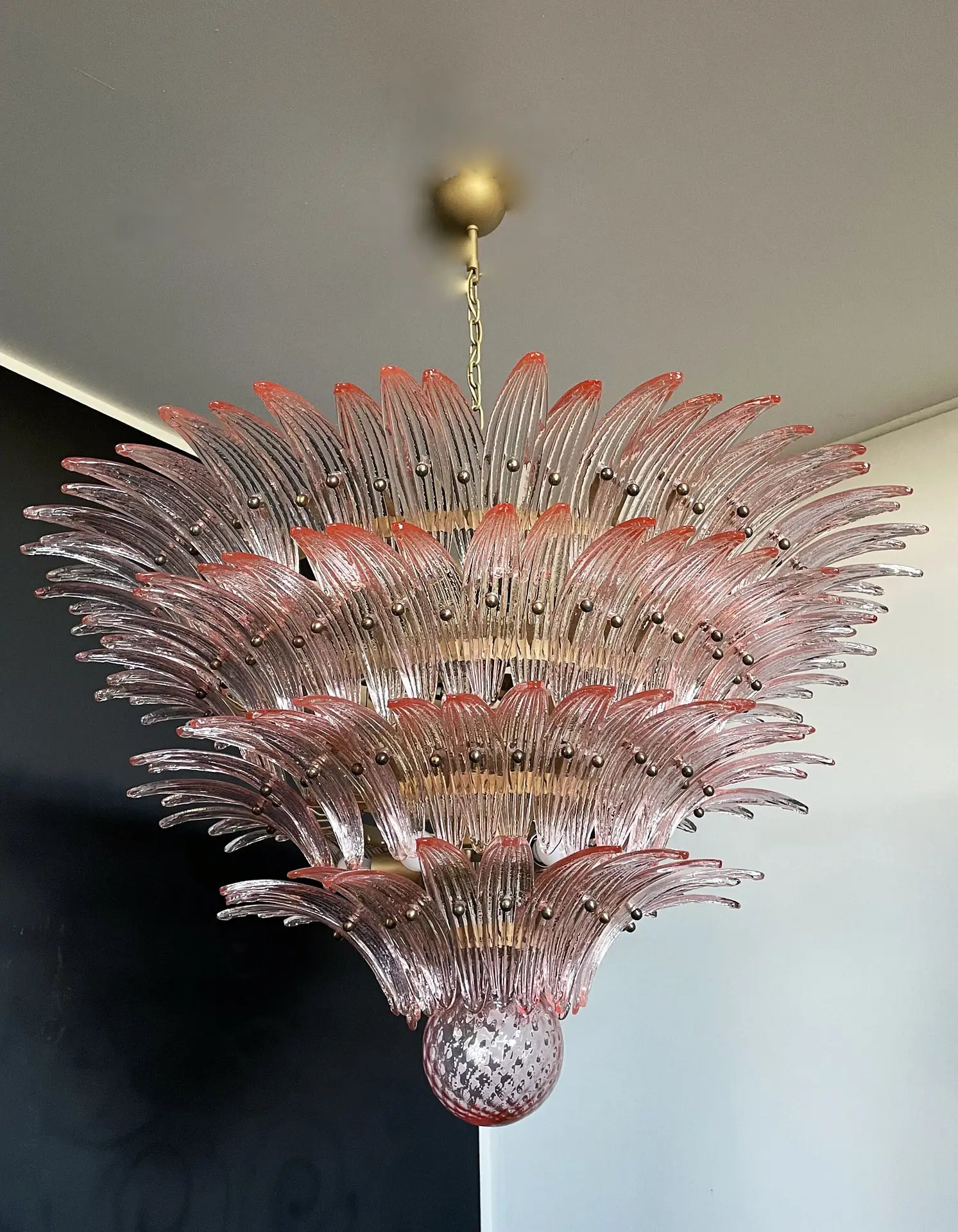Murano Chandelier 163 Pink Palmette Glass
