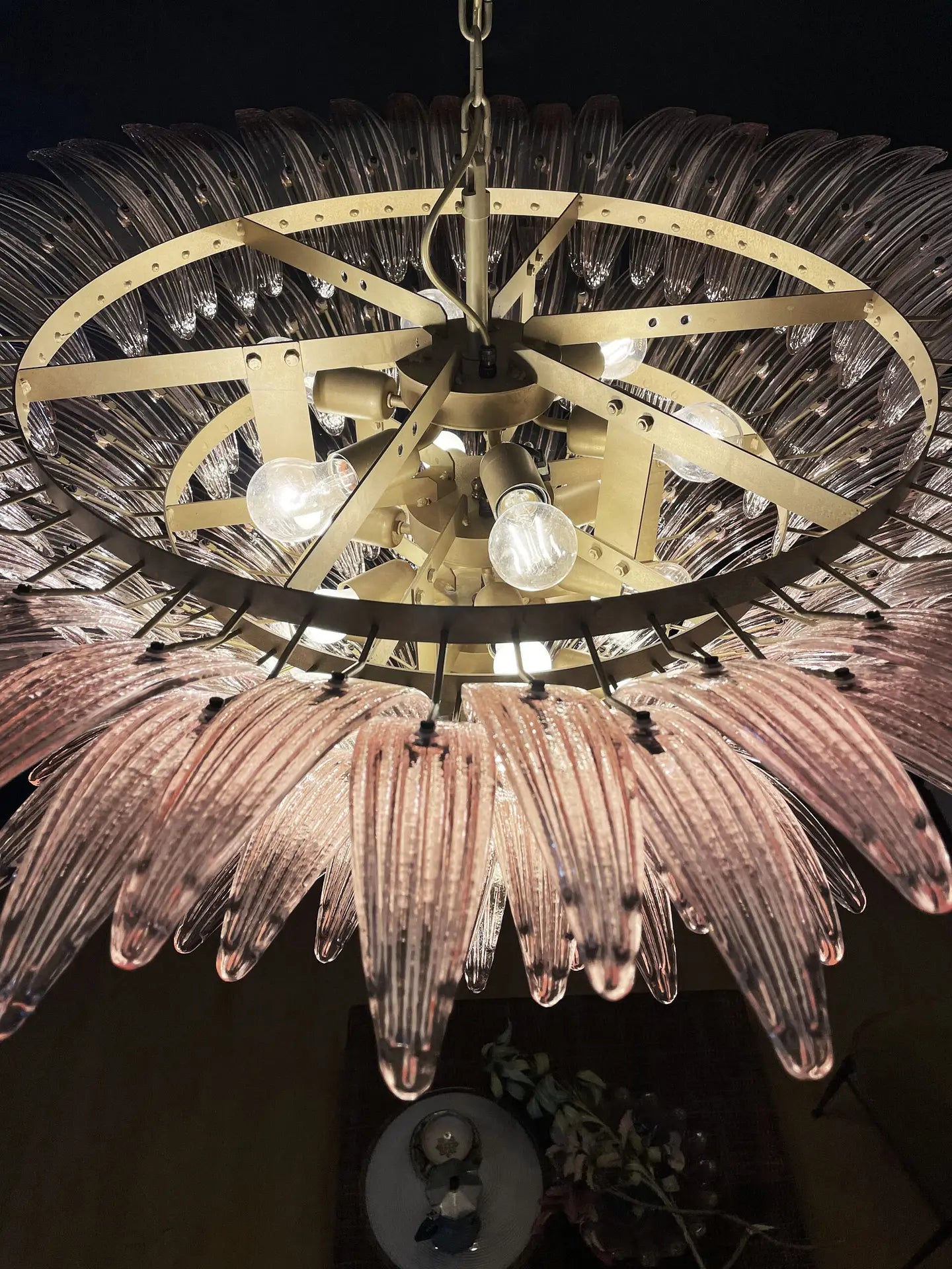 Murano Chandelier 163 Pink Palmette Glass
