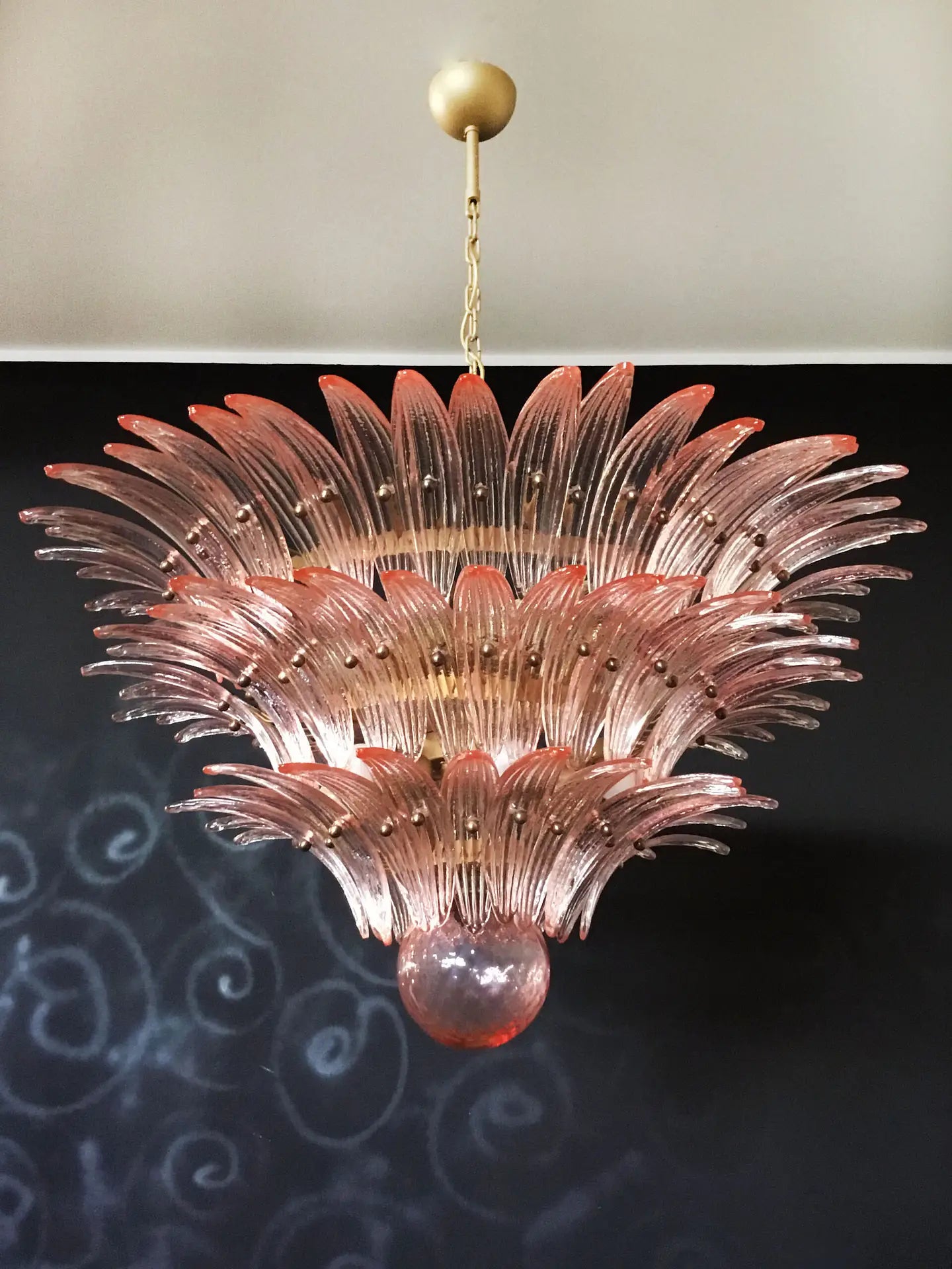 Murano Chandelier 104 Pink Palmette Glass