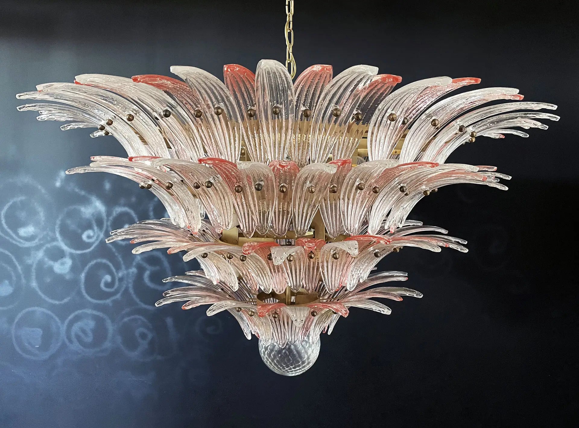 Murano Chandelier 163 Clear and Pink Palmette Glass