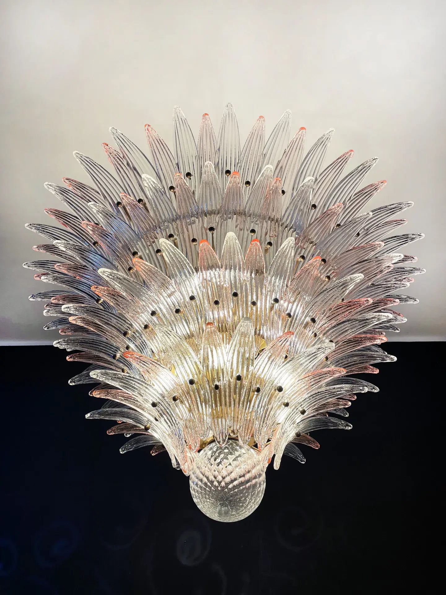 Murano Chandelier 163 Clear and Pink Palmette Glass