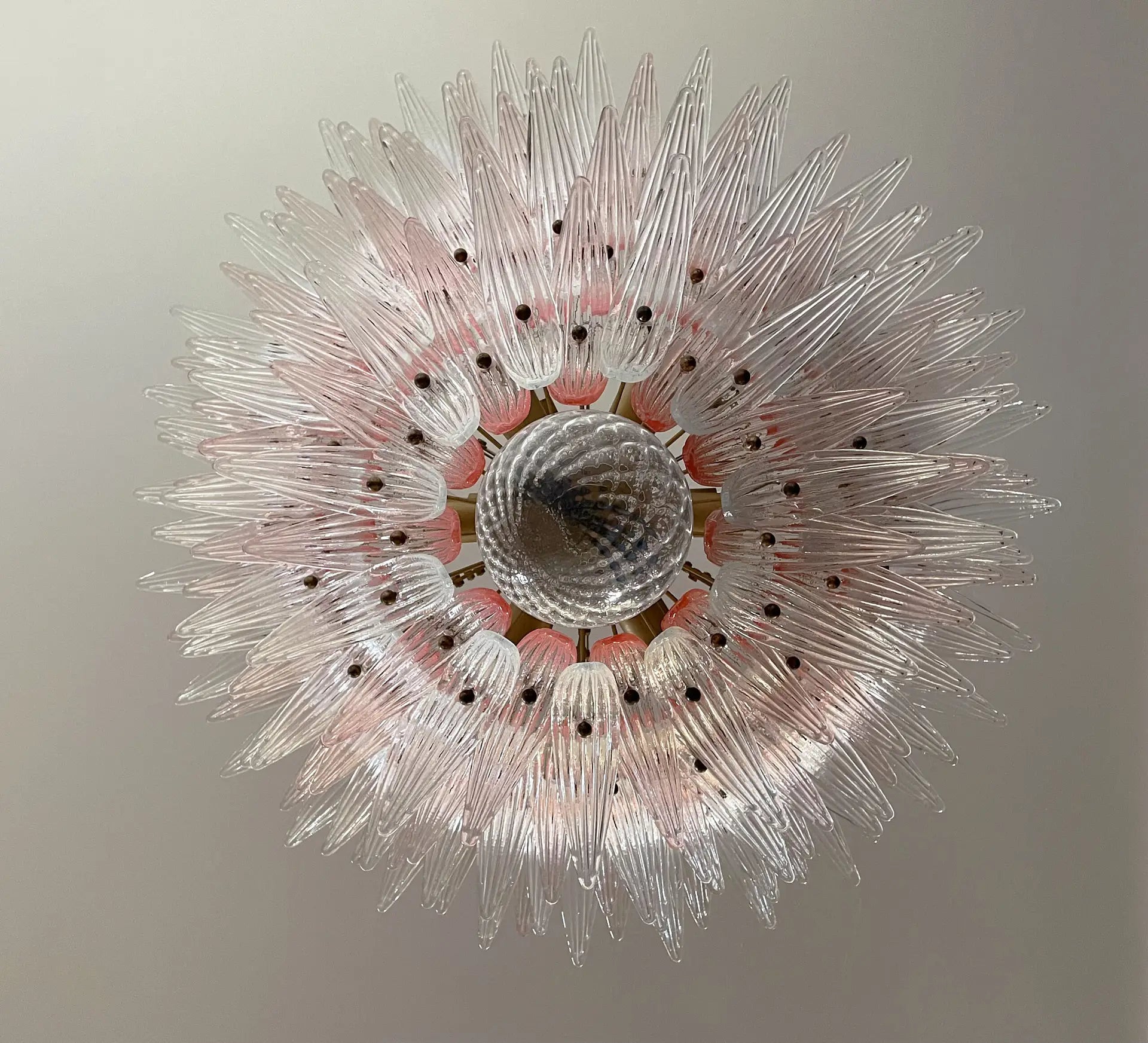 Murano Chandelier 163 Clear and Pink Palmette Glass