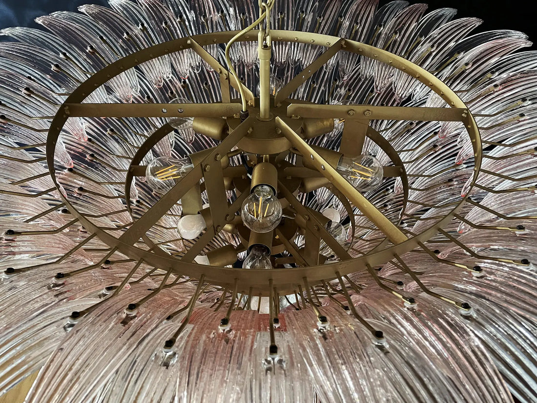 Murano Chandelier 163 Clear and Pink Palmette Glass