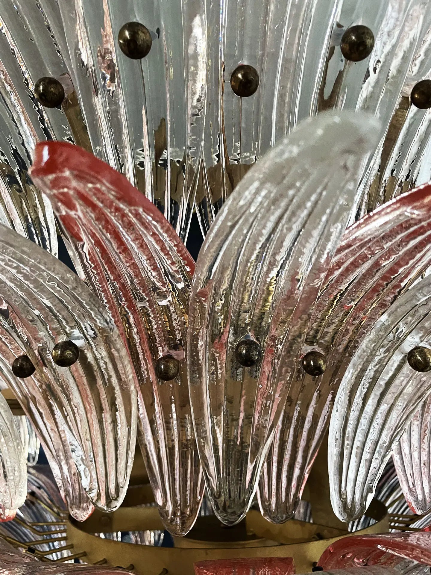Murano Chandelier 163 Clear and Pink Palmette Glass