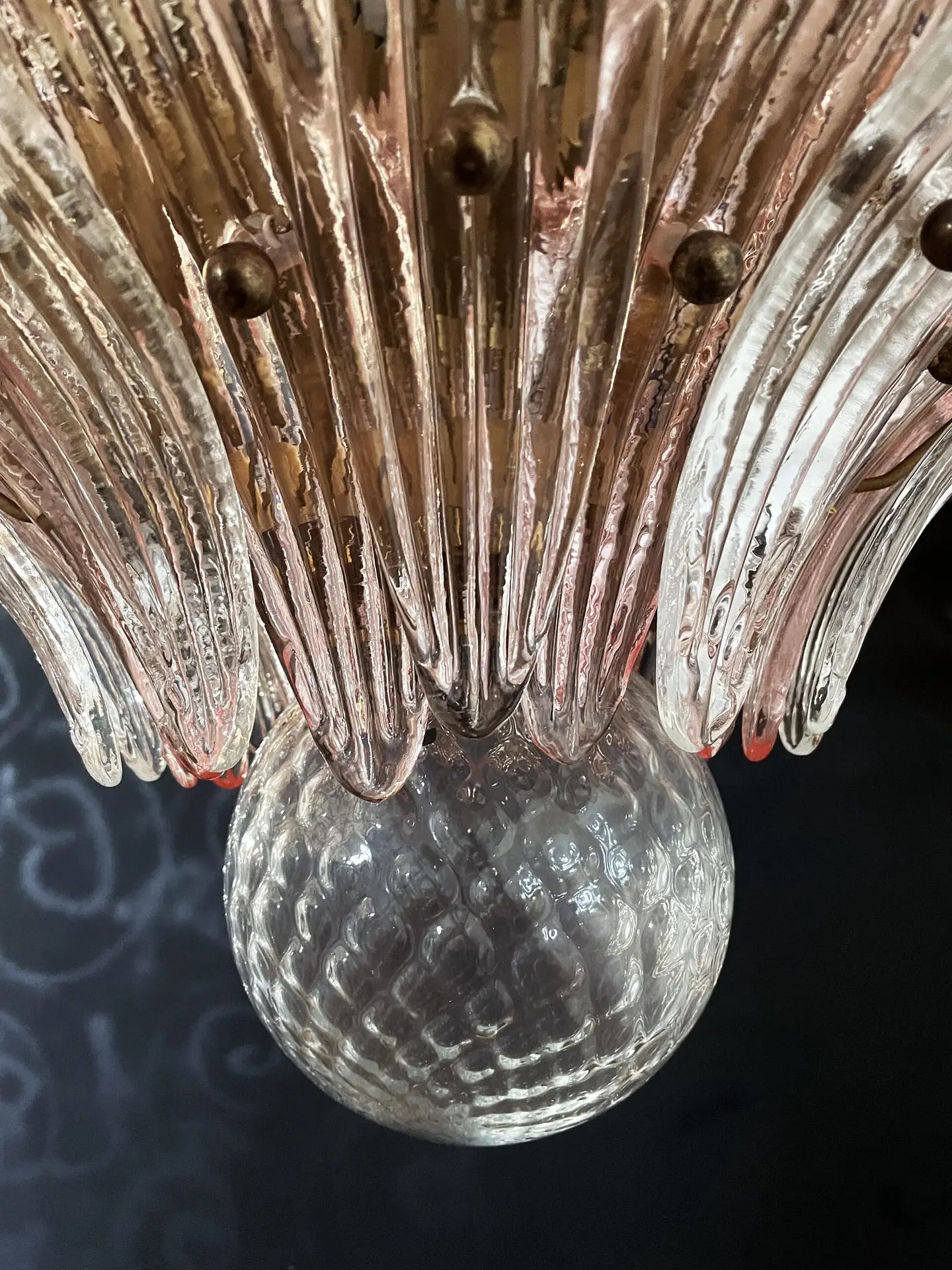Murano Chandelier 163 Clear and Pink Palmette Glass