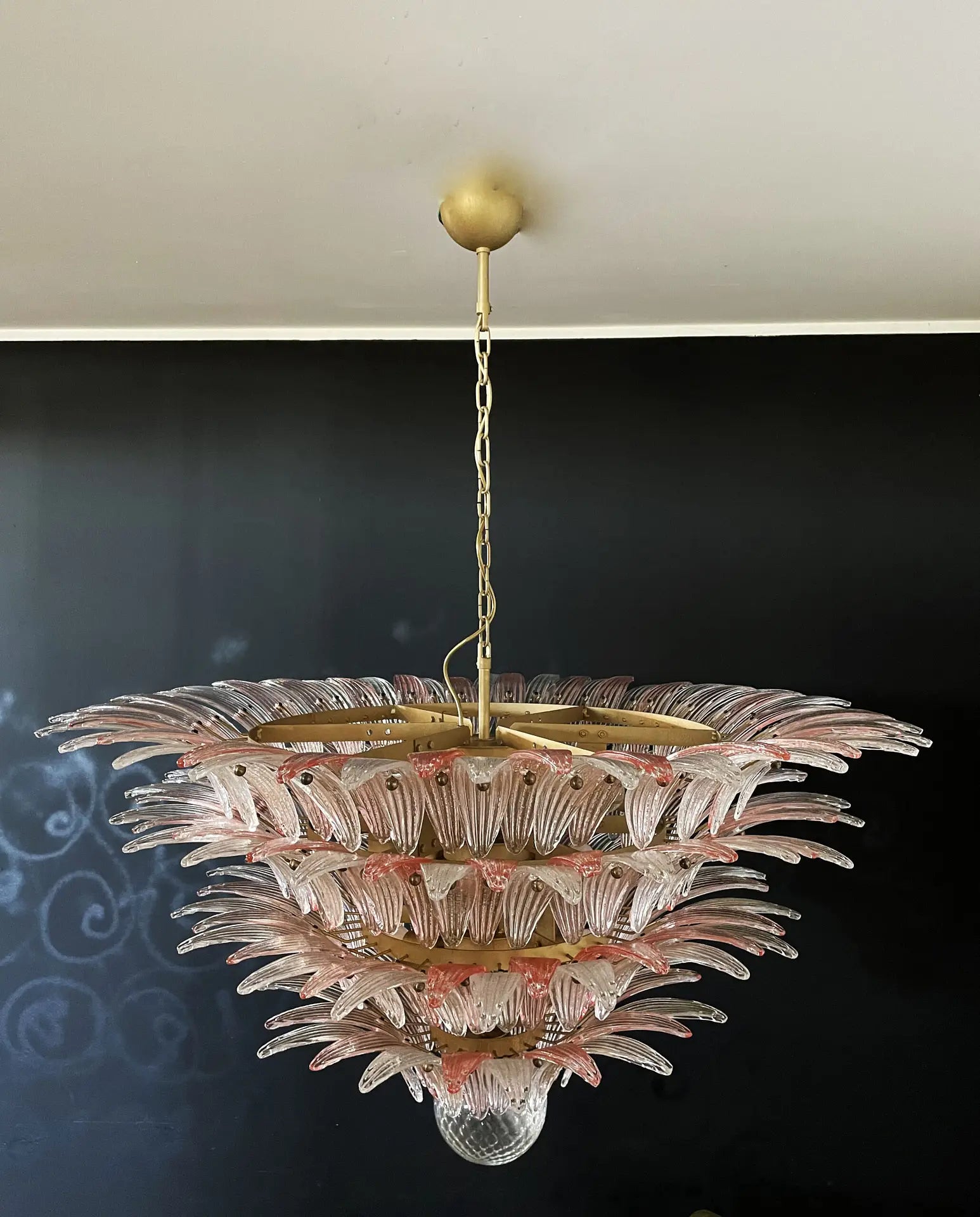 Murano Chandelier 163 Clear and Pink Palmette Glass