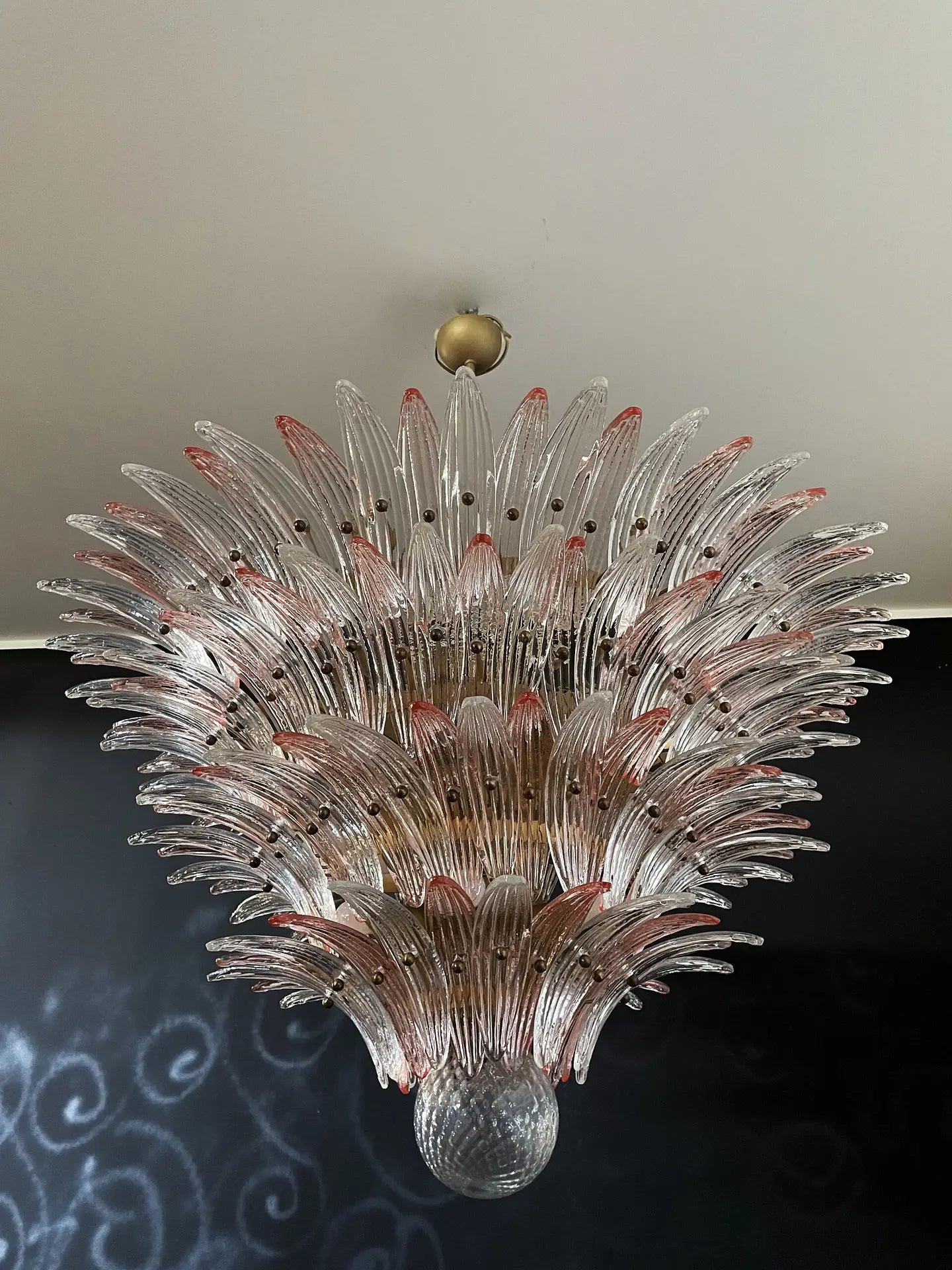 Murano Chandelier 163 Clear and Pink Palmette Glass