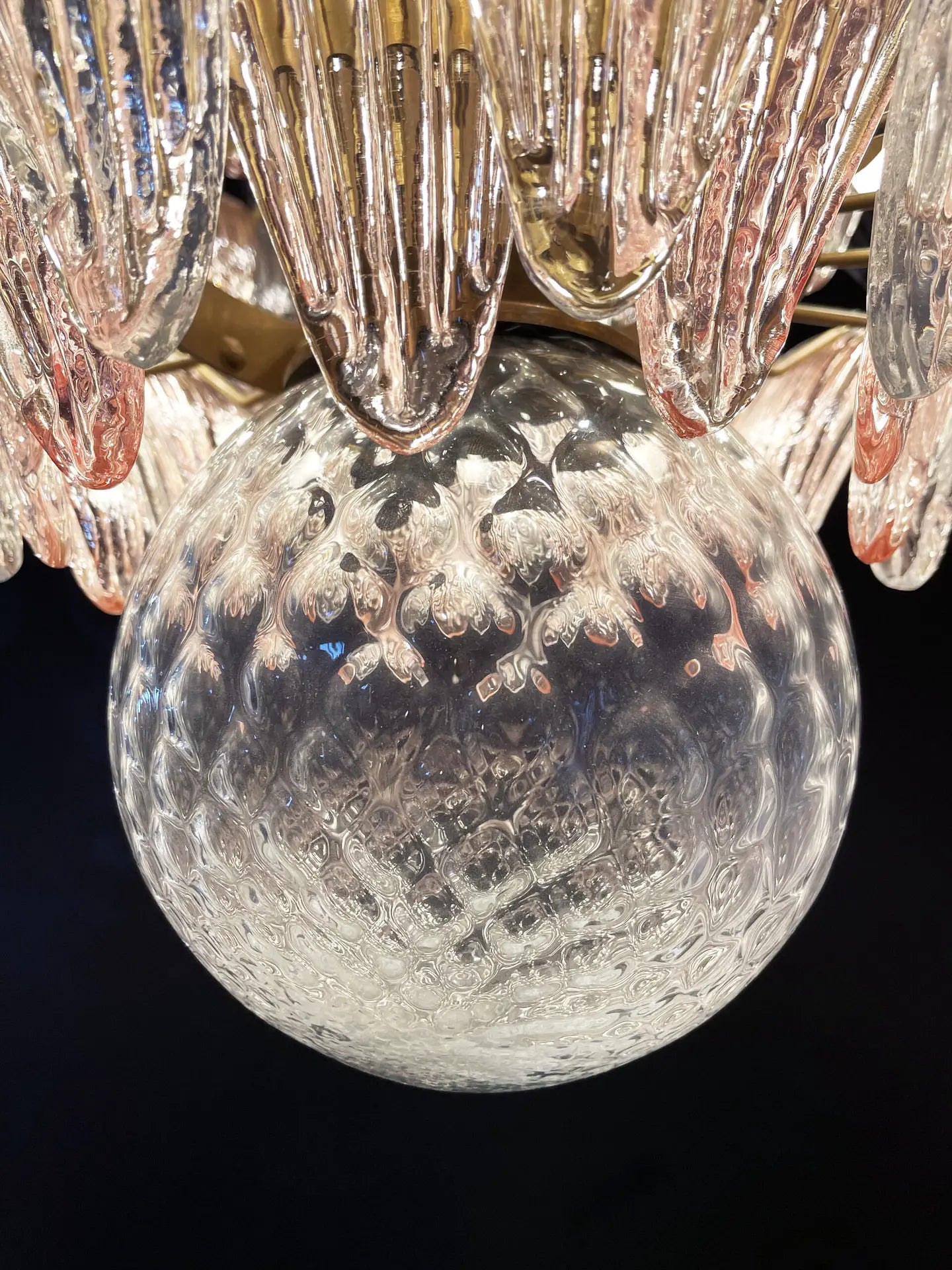 Murano Chandelier 163 Clear and Pink Palmette Glass