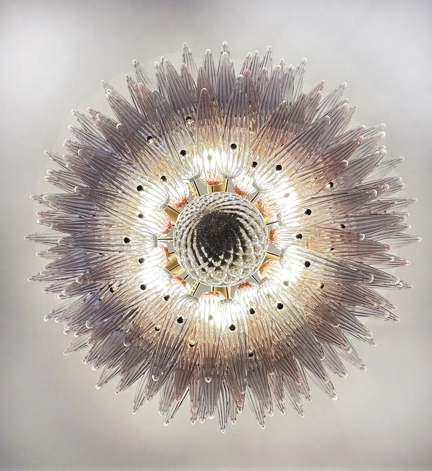 Murano Chandelier 163 Clear and Pink Palmette Glass