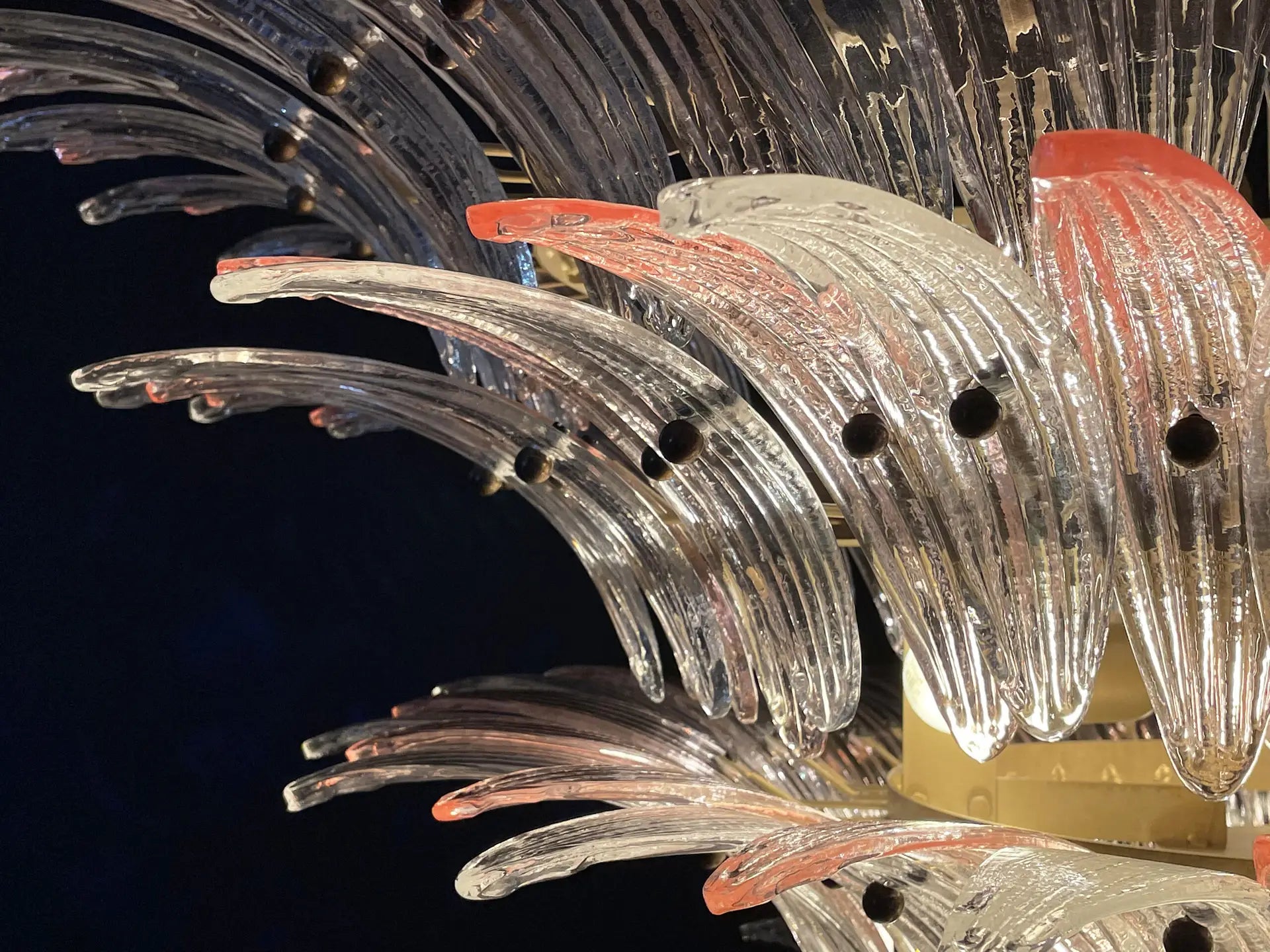 Murano Chandelier 163 Clear and Pink Palmette Glass