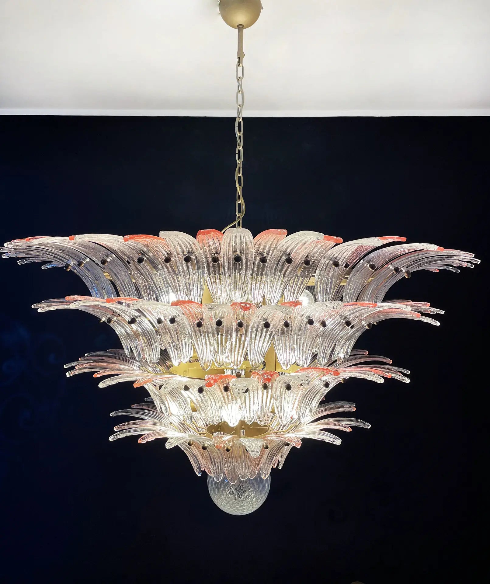 Murano Chandelier 163 Clear and Pink Palmette Glass