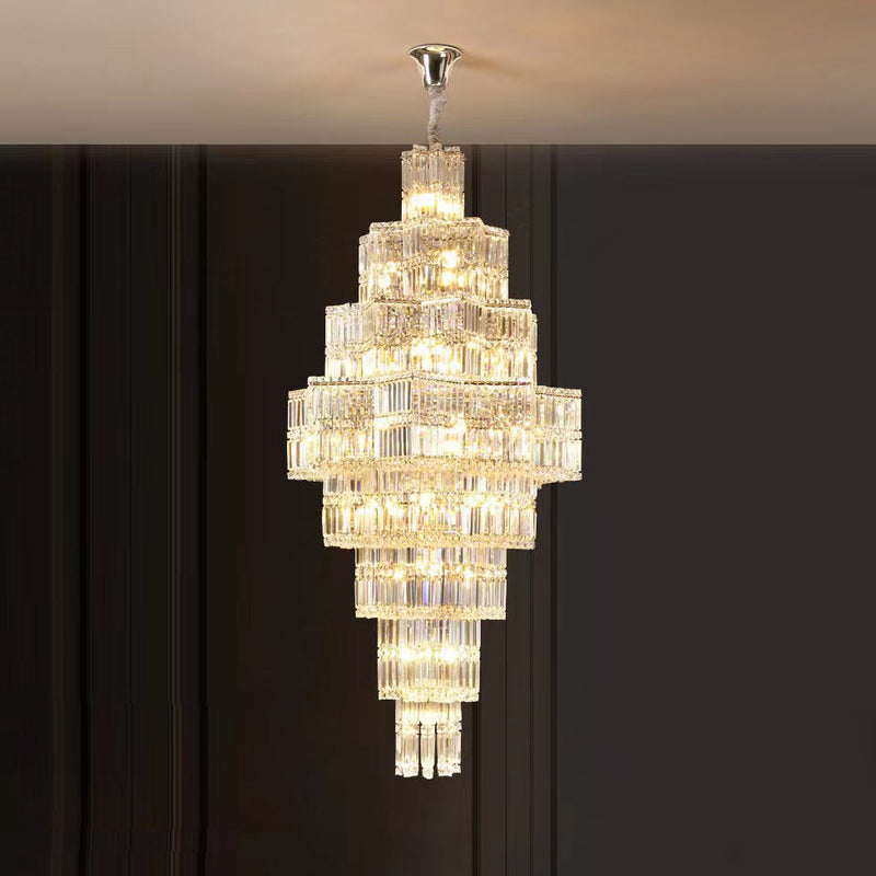 Extra Large Plaza Hall  Multi-Tier Crystal Chandelier Foyer Living Room Staircase Ceiling Lighting Fixture  In Chrome/ Silver Finish