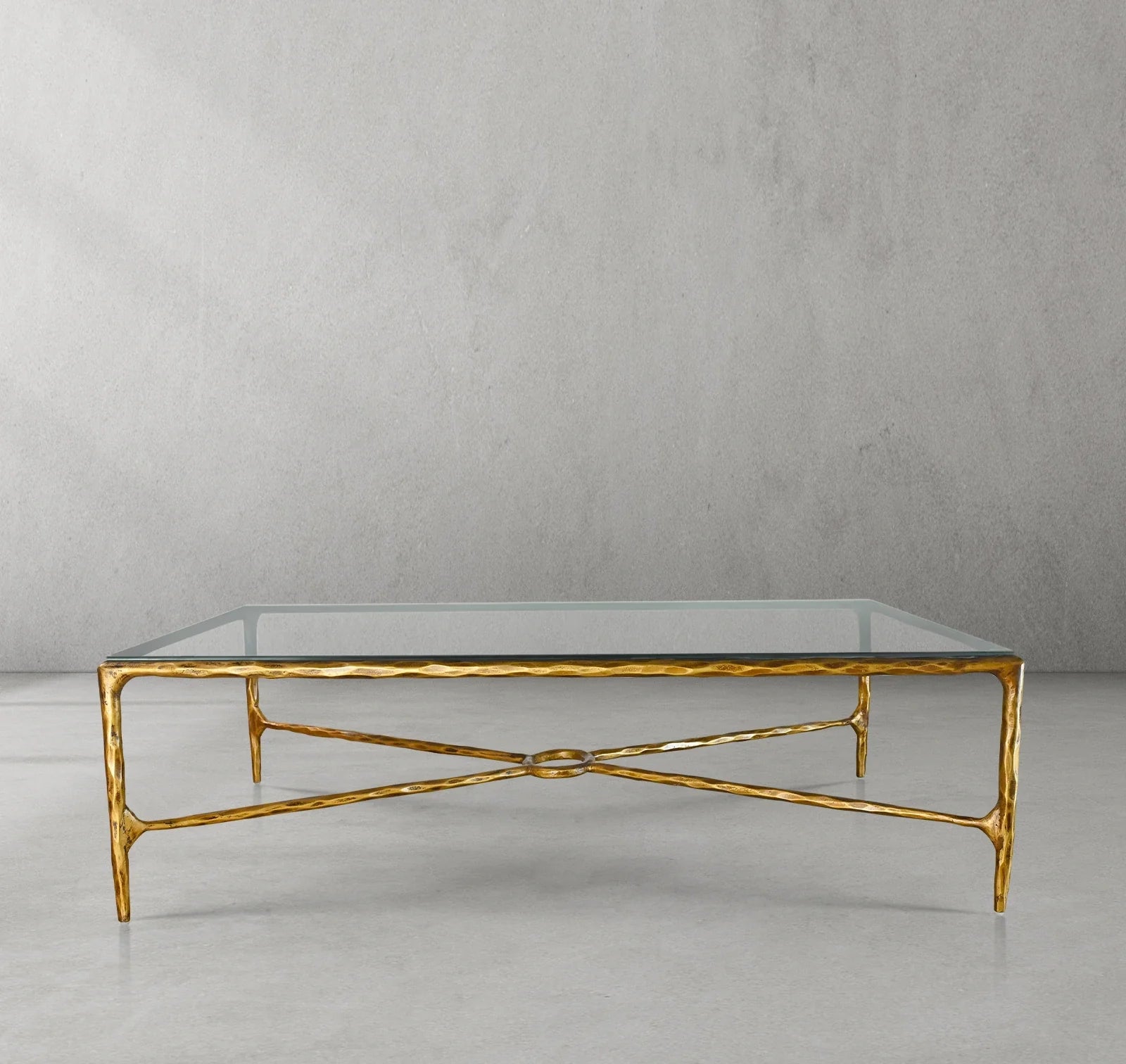 Hand-Forged Metal Rectangle Glass Coffee Table