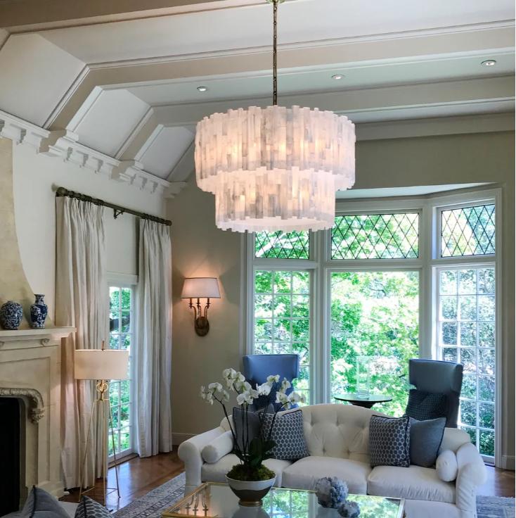 2 Tier Round Selenite Chandelier