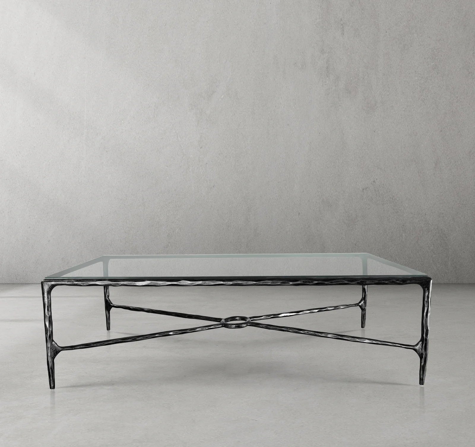 Hand-Forged Metal Rectangle Glass Coffee Table