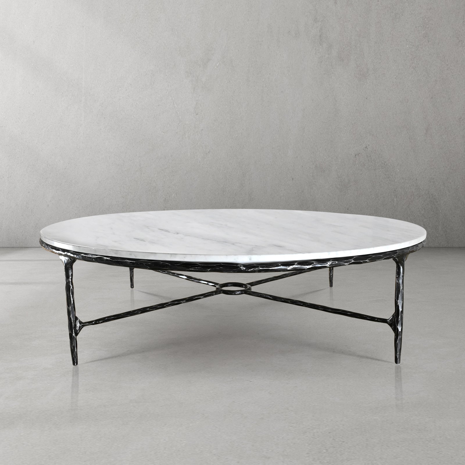 Hand-Forged Metal Marble Round Coffee Table 36" 55"