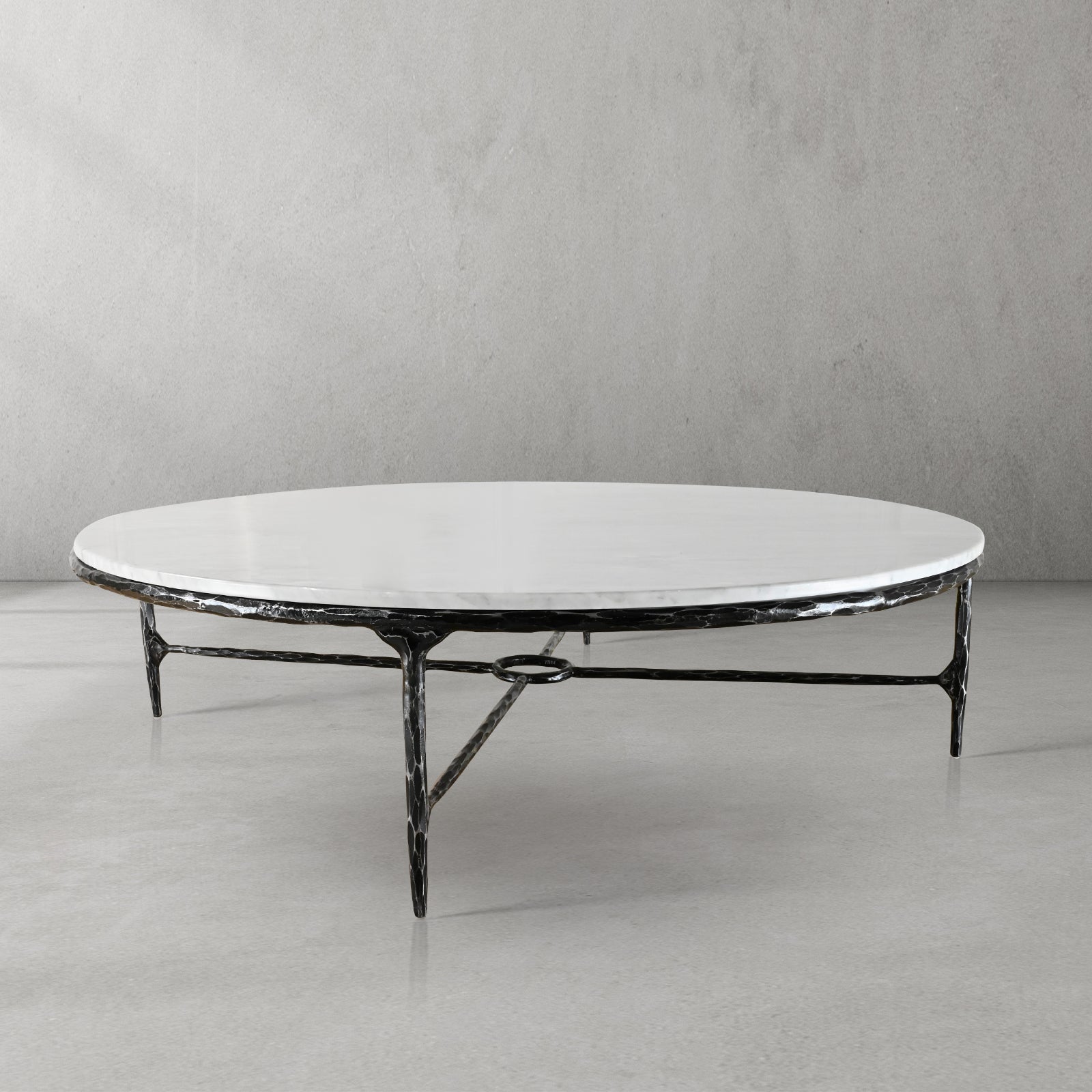 Hand-Forged Metal Marble Round Coffee Table 36" 55"