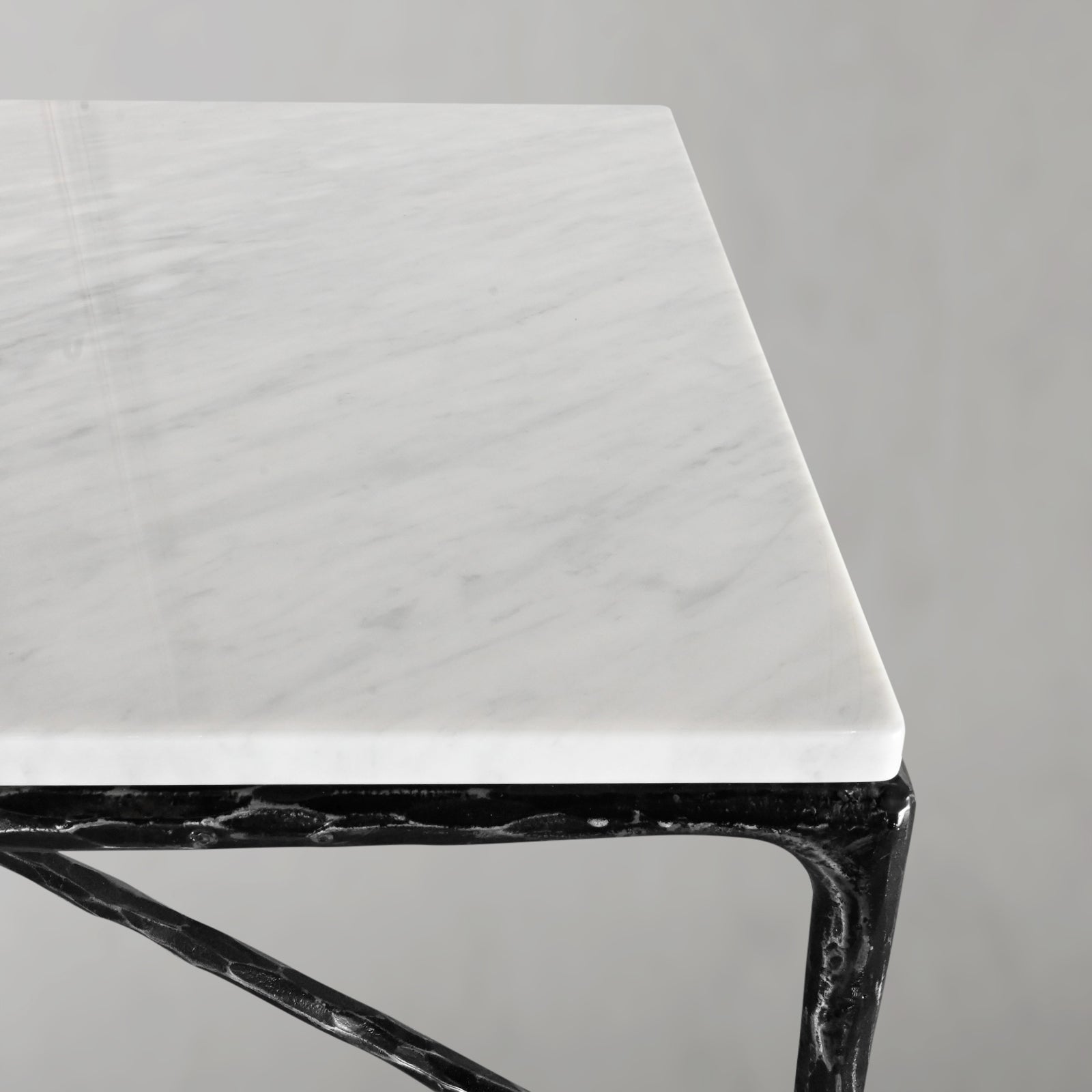 Hand-Forged Metal Rectangle Marble Coffee Table