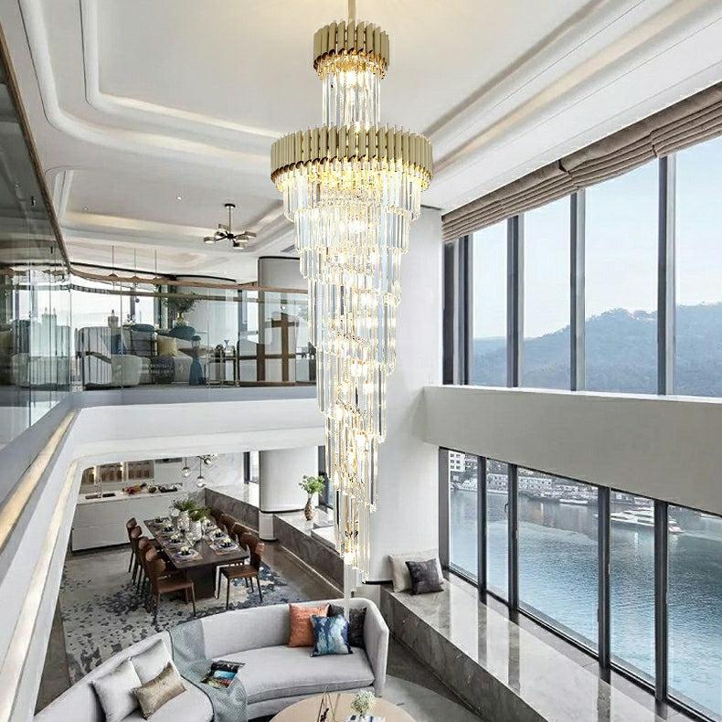 Spiral Crystal Chandelier For Foyer / Staircase