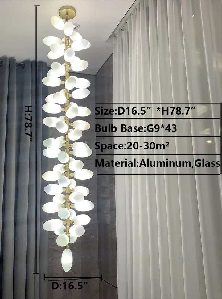 Nordic Art Long Magnolia alba Glass Ceiling Chandelier  for Staircase/Hallway/Entryway Light Fixture
