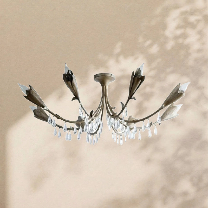 Gothic Viticcio Leaf Flushmount 8-Light - Silver