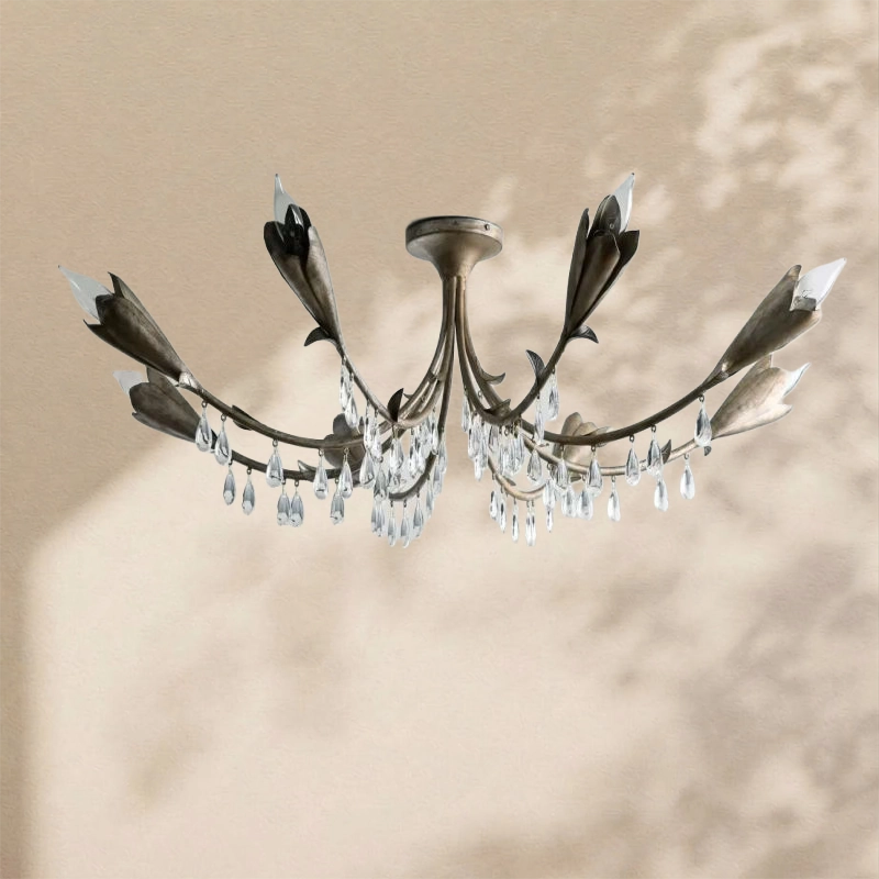 Gothic Viticcio Leaf Flushmount 8-Light - Silver