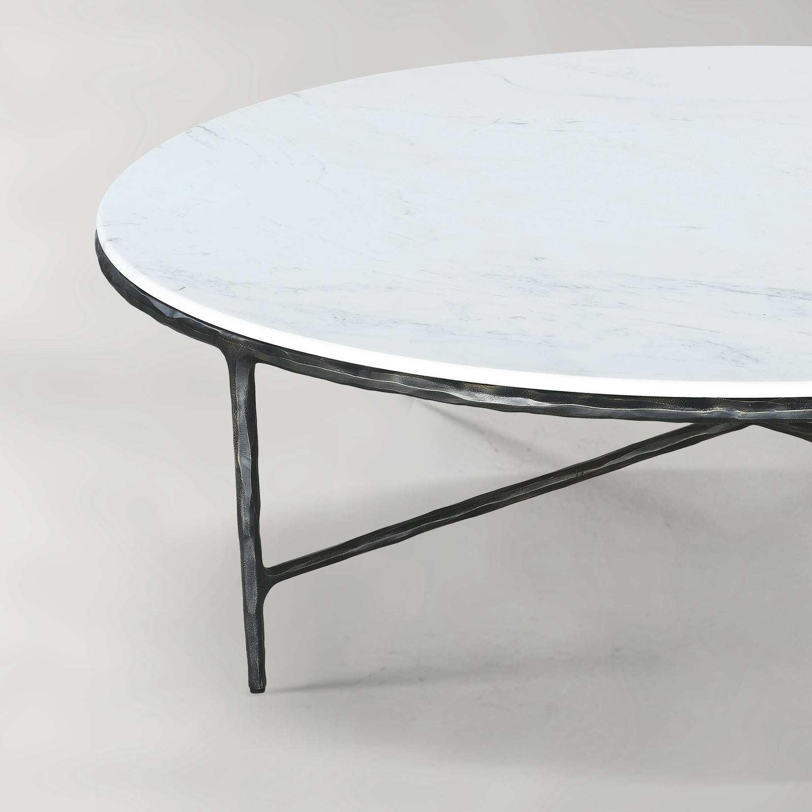 Hand-Forged Metal Marble Round Coffee Table 36" 55"