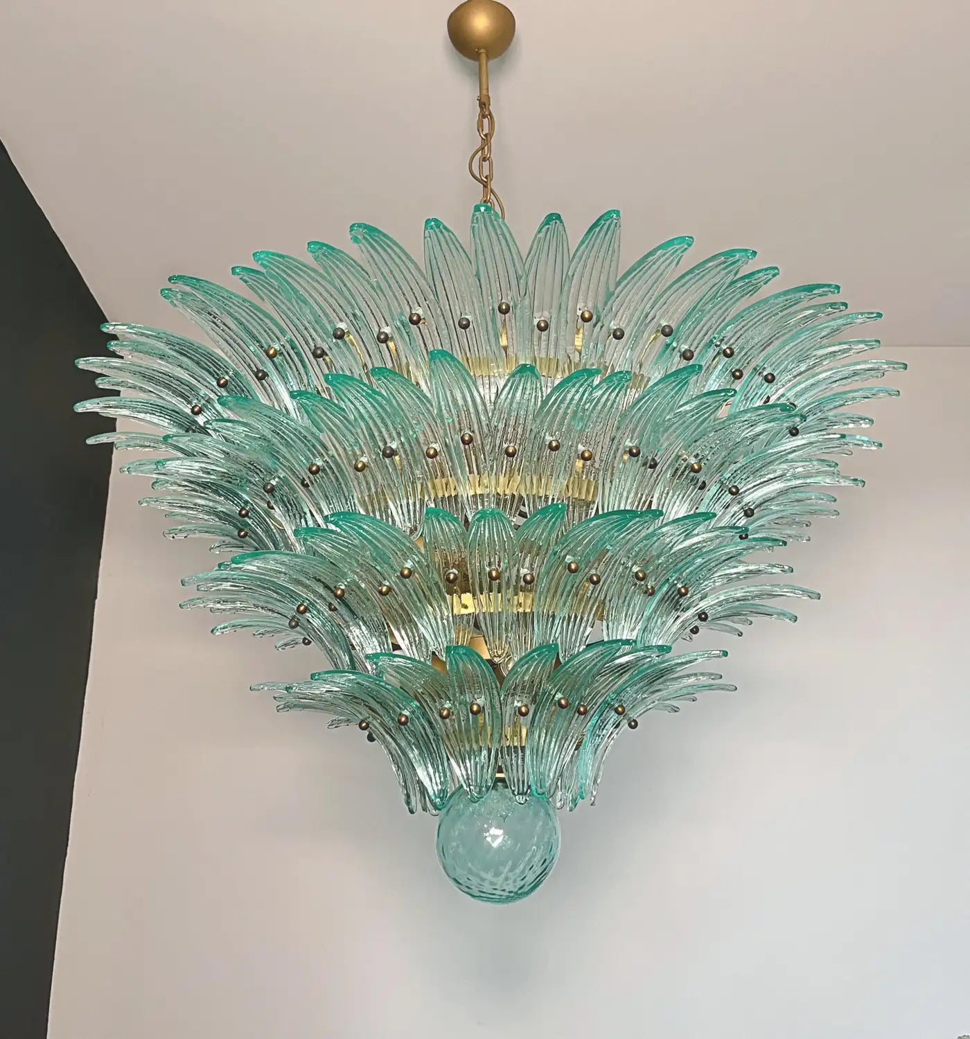 Palmette Ceiling Light - four levels, 160 turquoise glasses