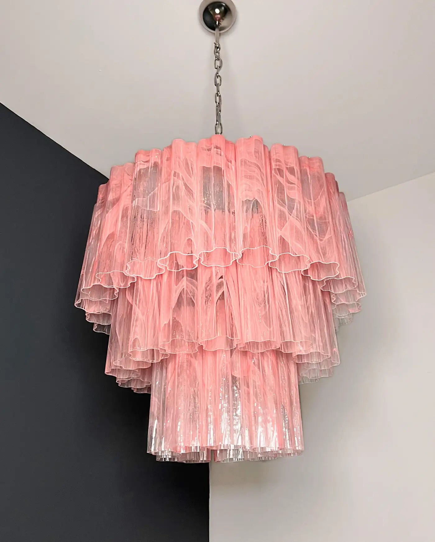 Large three-Tier Murano 52 pink alabaster glass tubes