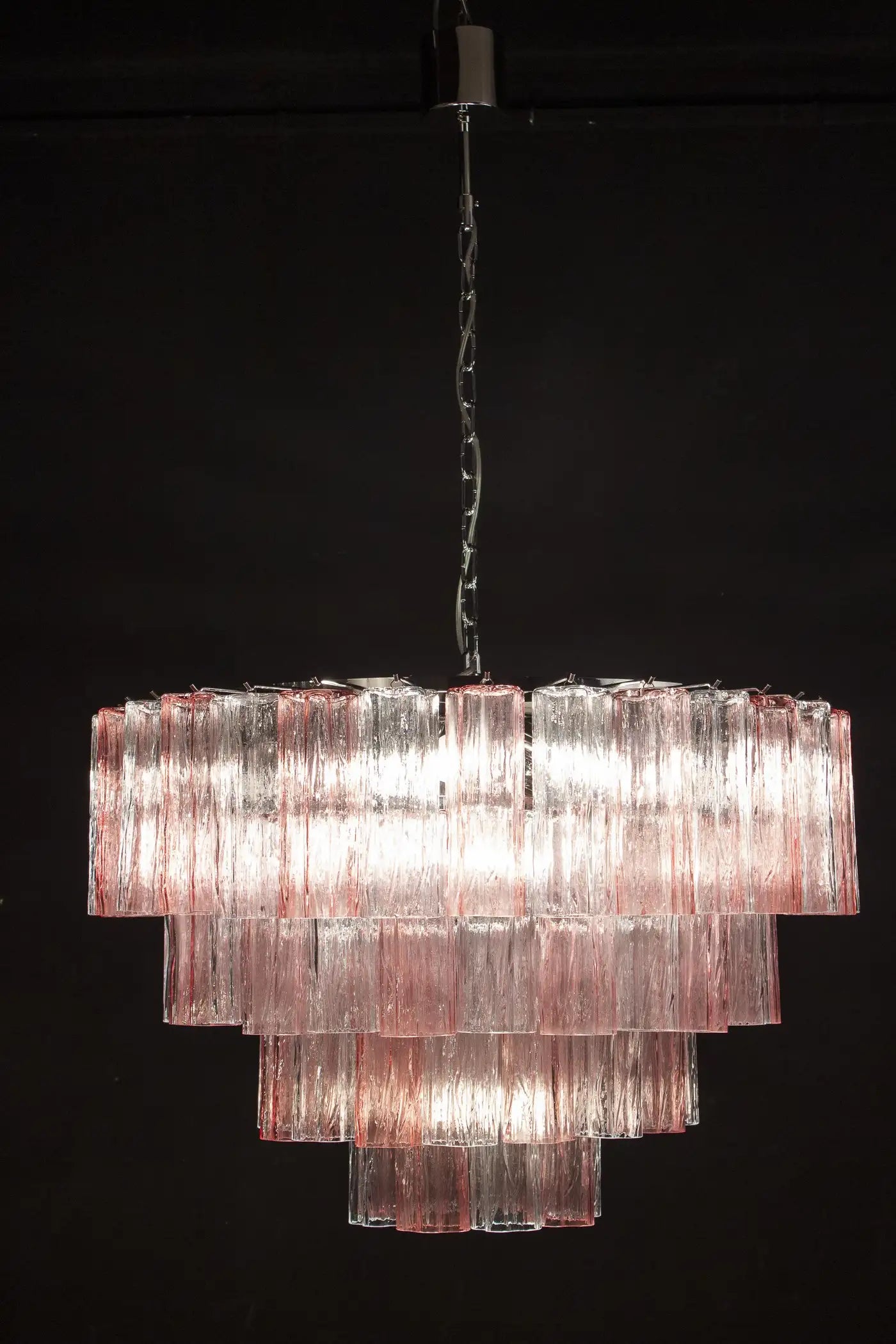 Pink and Ice Color Large Italian Murano Glass Tronchi Chandelier