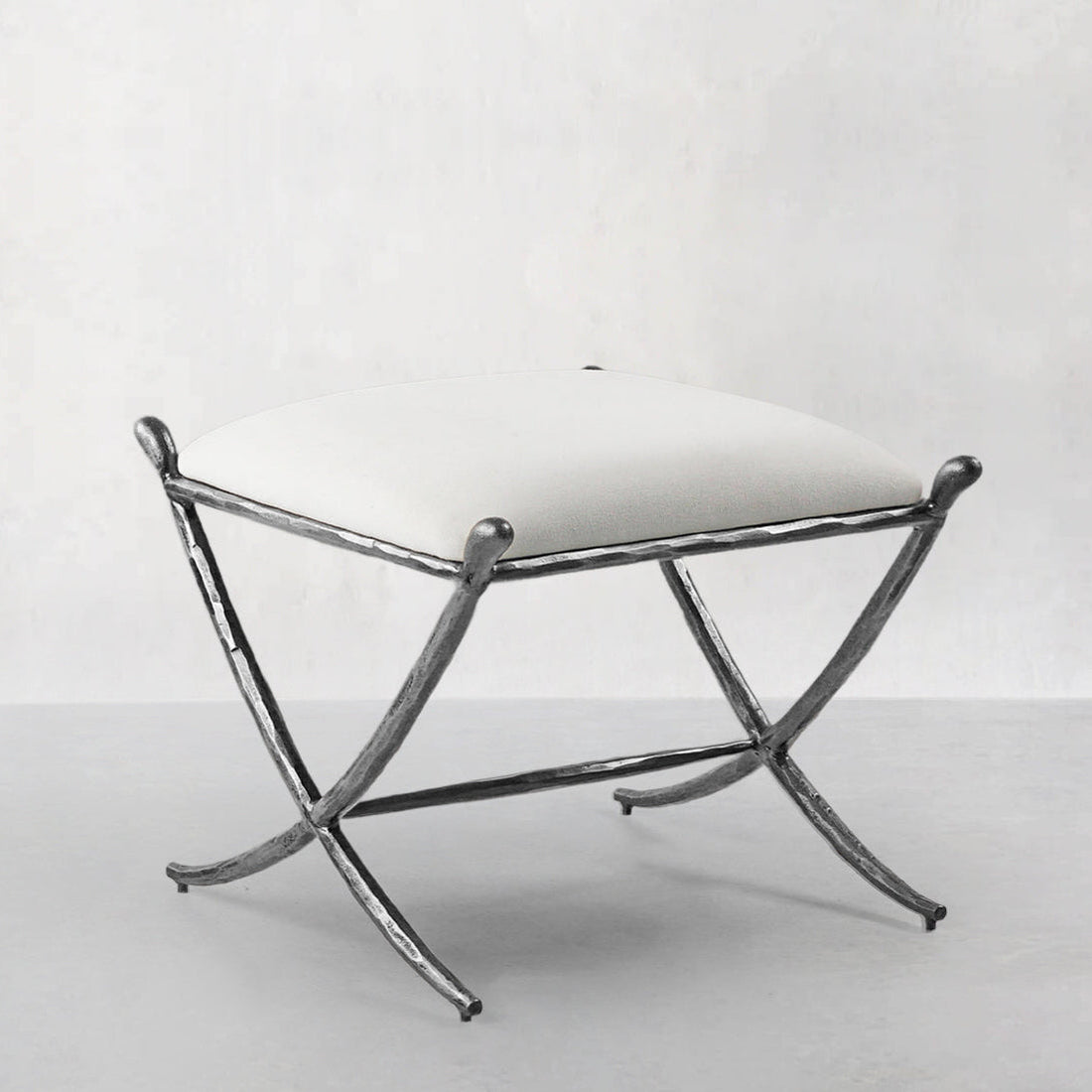 Hand-Forged Metal Horn Fabric Base Stool