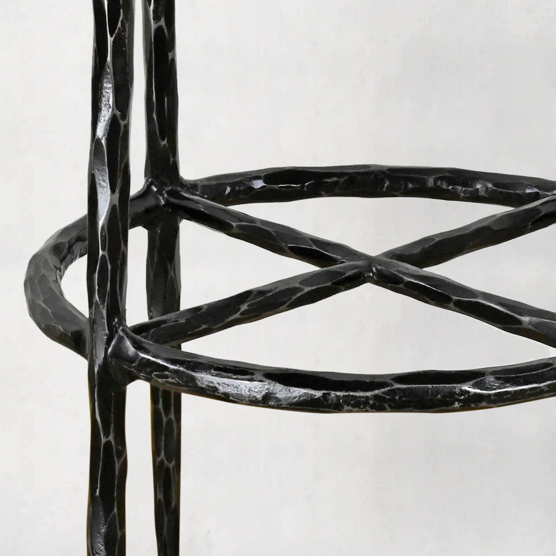 Hand-Forged Metal Backless Fabric Swivel Stool