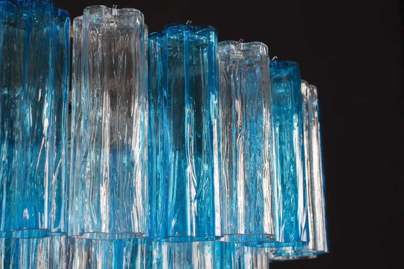 Turquoise and Clear Murano Glass Tronchi Chandelier Ceiling Light