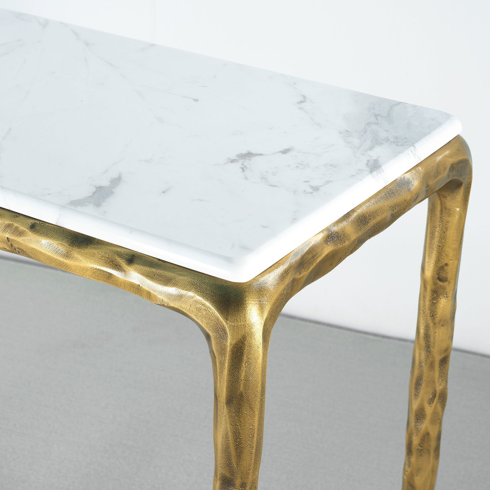 Hand-Forged Metal Rectangle Marble Console Table 60" 72"