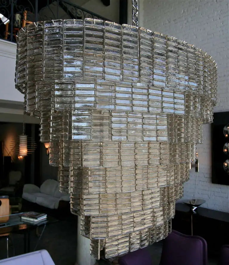 Large Tiered Oval Smoked Murano Glass Chandelier