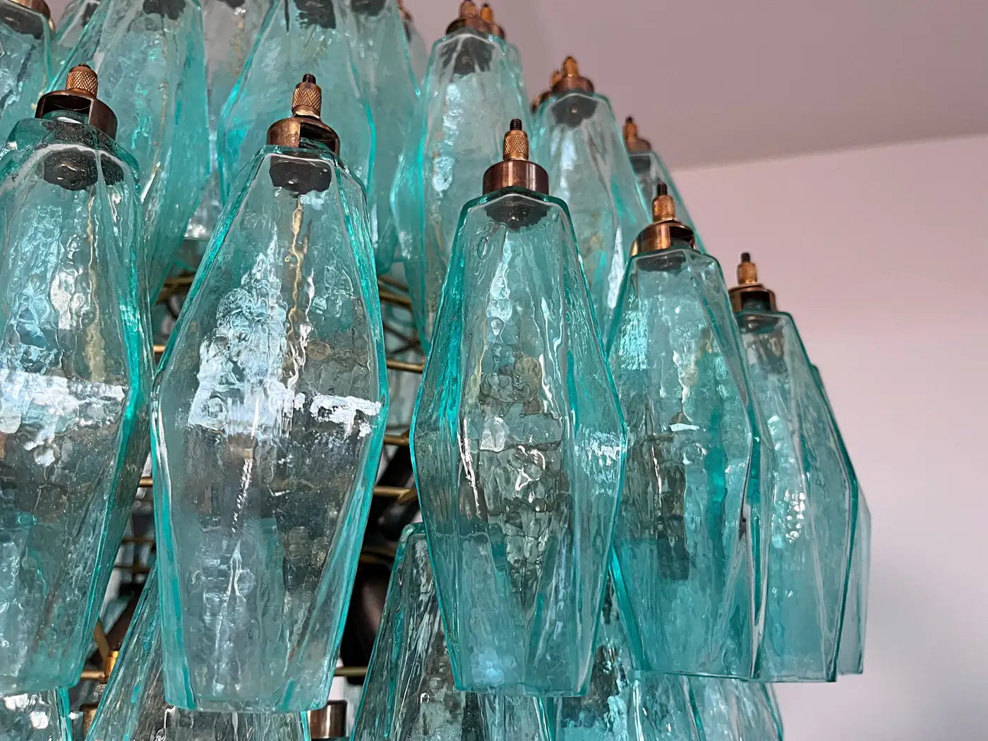 Amazing spherical Murano polyhedrons Chandelier - 140 turquoise polyhedrons