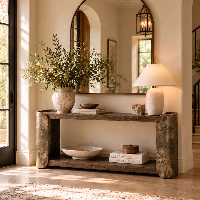 Alvaro Console Table Salvaged Wood Aluminum Artisanal Rustic Living